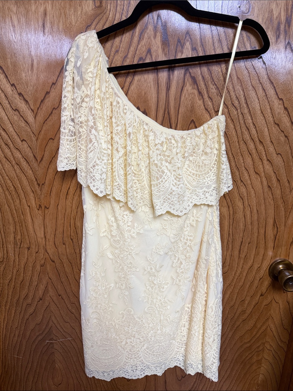 Ralph Lauren One-Shoulder Lace Mini Dress in Pale Yellow Small
